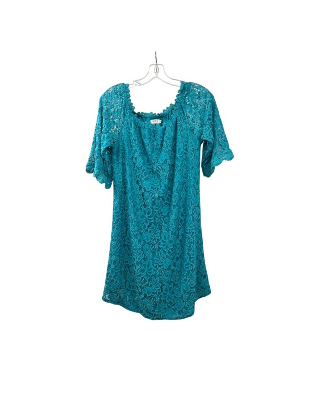 OURS Womens Lace Shift Dress Turquoise Off Shoulder Lined Size Medium